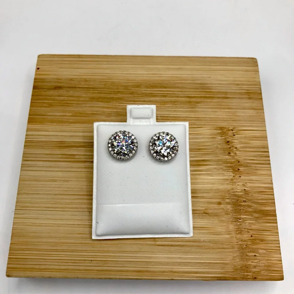 925 Sterling Silver 4.00CT  MOISSANITE  Round Halo Stud Earrings Screw Back